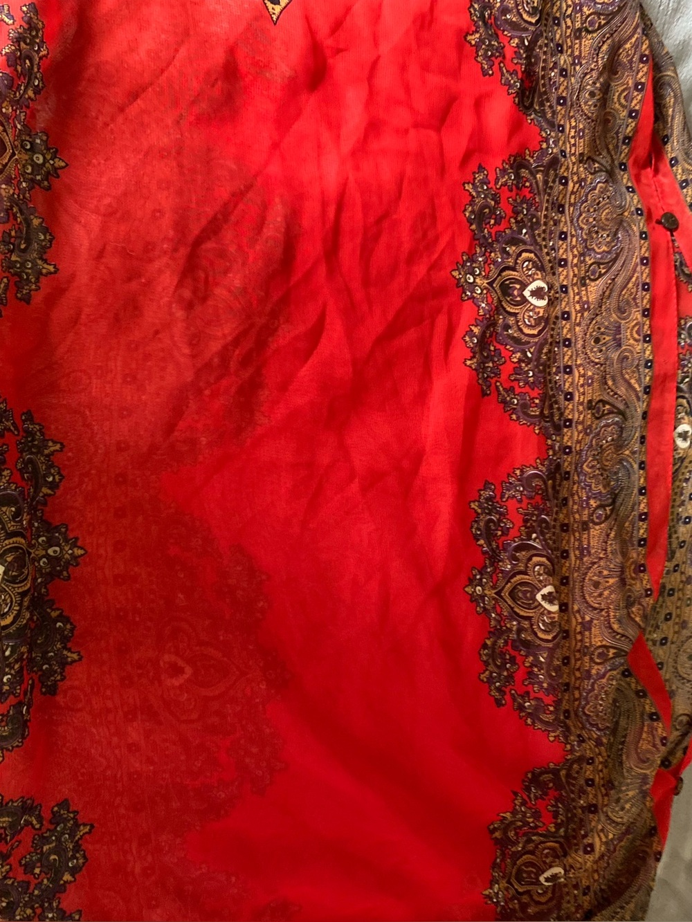 Source Unknown Red Paisley Border Scarf with Brown Accents